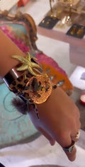 Calf Leather Bracelet with Hematite, Horsehair & Leopard, Starfish & Mesh Details