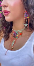 Gold-Plated Brass Choker Necklace with Woven Hematite & Agate