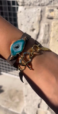 Double-Wrap Bracelet with Agate Stone & Calf Leather