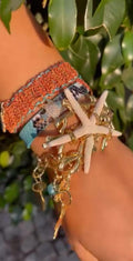 Triple-Wrap Bracelet with Real Starfish and Vegan Leather