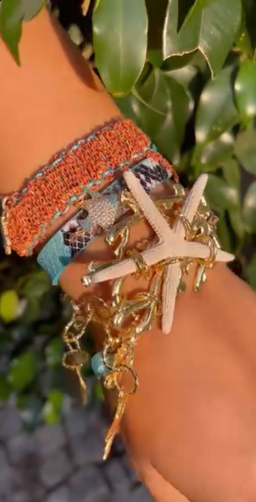 Triple-Wrap Bracelet with Real Starfish and Vegan Leather