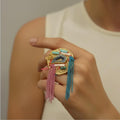 Yellow Gold–Plated Ring with Hematite, Mother of Pearl & Agate