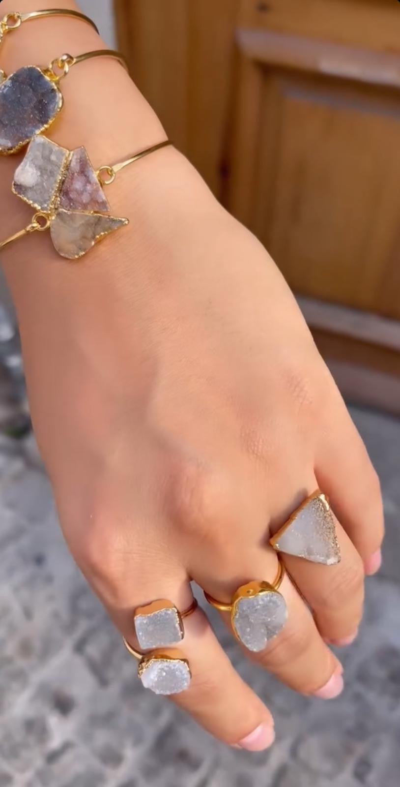 Crystal Quartz & Amethyst Ring, Gold-Plated Brass