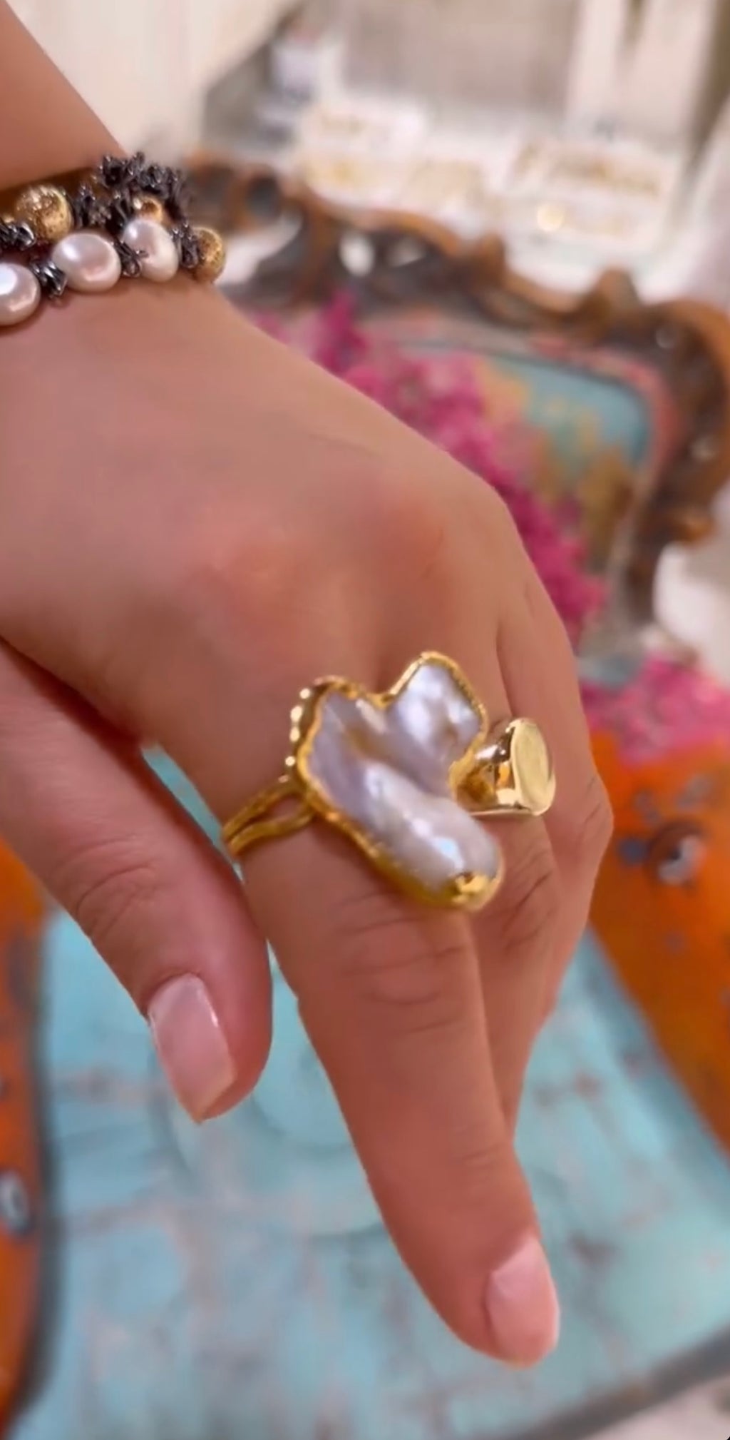 Handmade Natural Pearl & Brass Ring – Timeless One of a Kind Design