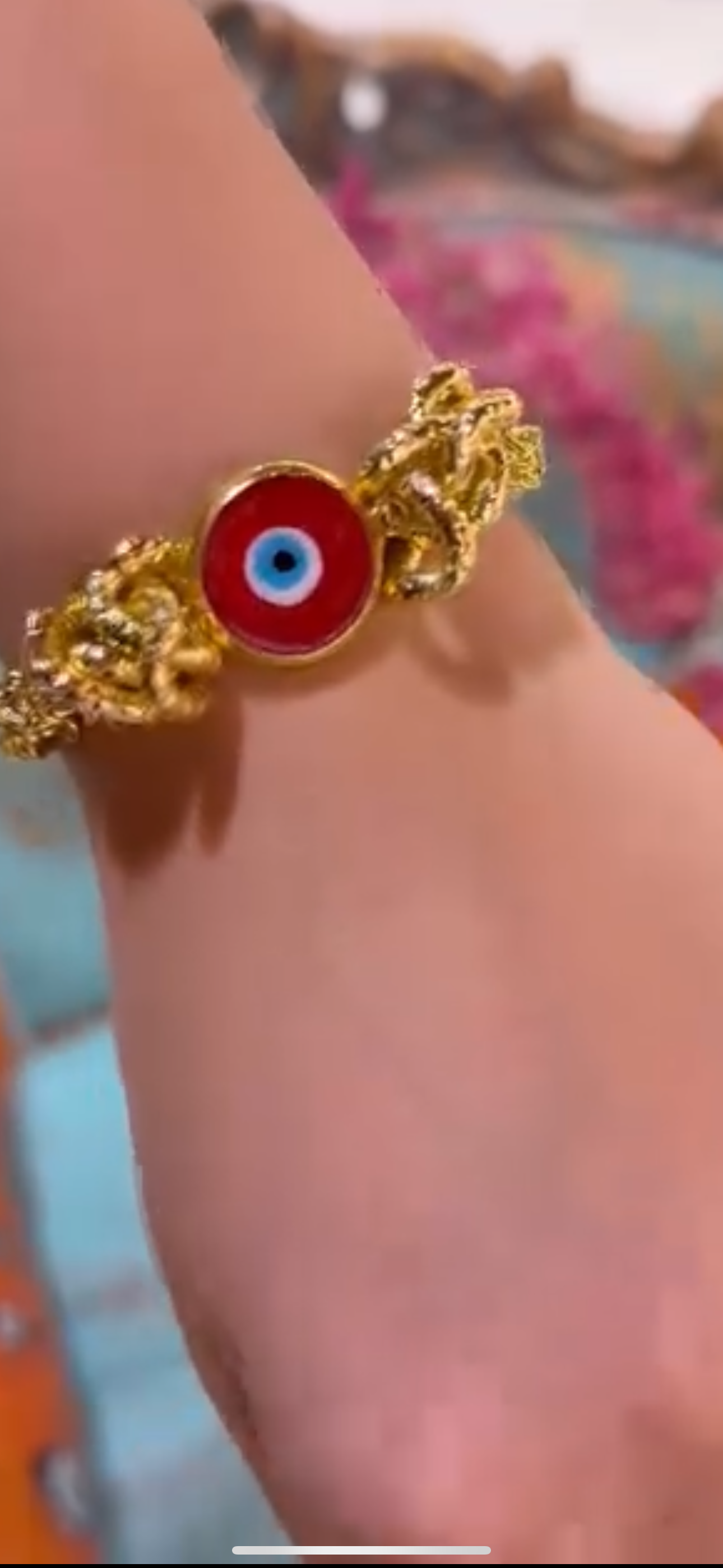 Handmade Gold-Tone Chain Bracelet with Evil Eye Detail