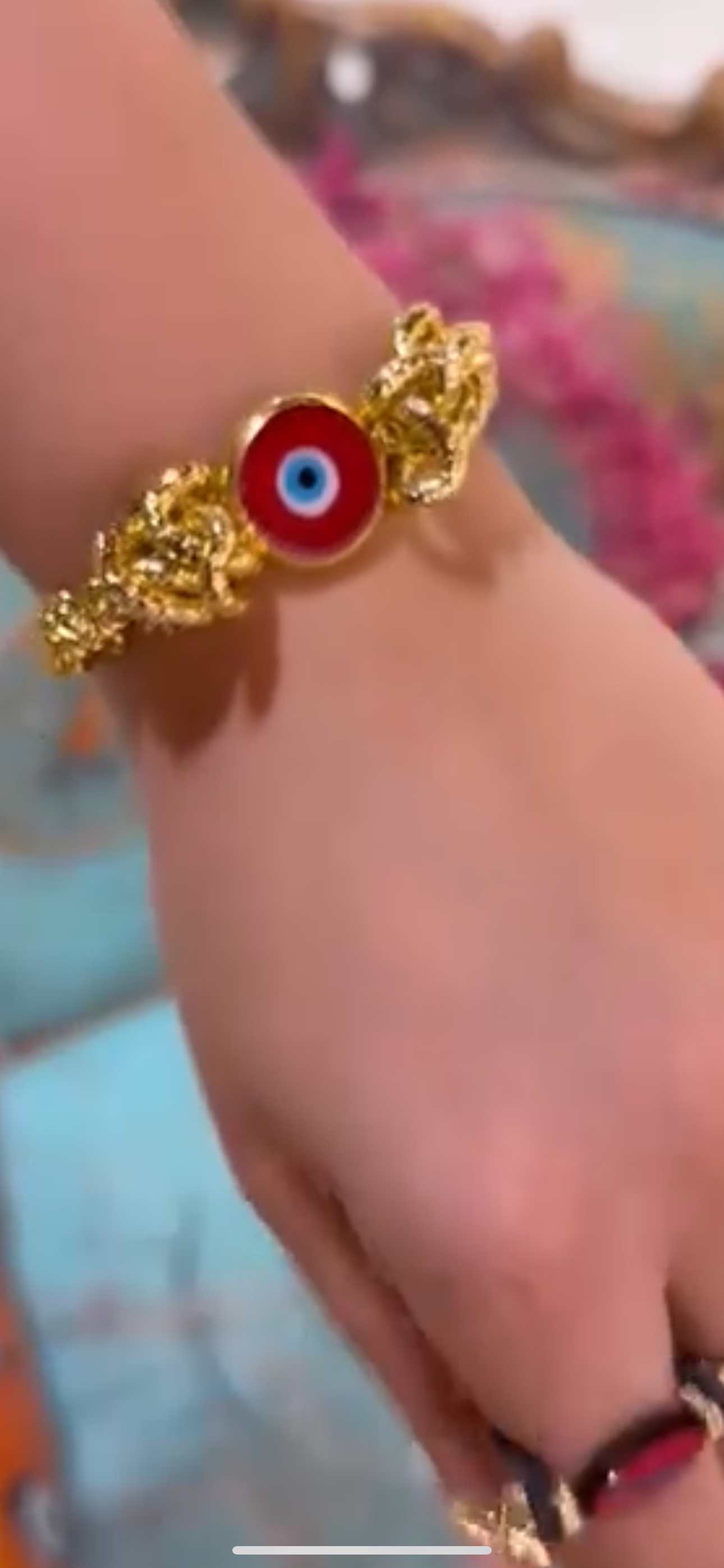 Handmade Gold-Tone Chain Bracelet with Evil Eye Detail