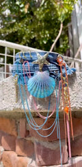 Handmade Denim Choker with Real Seashell & Starfish Detail