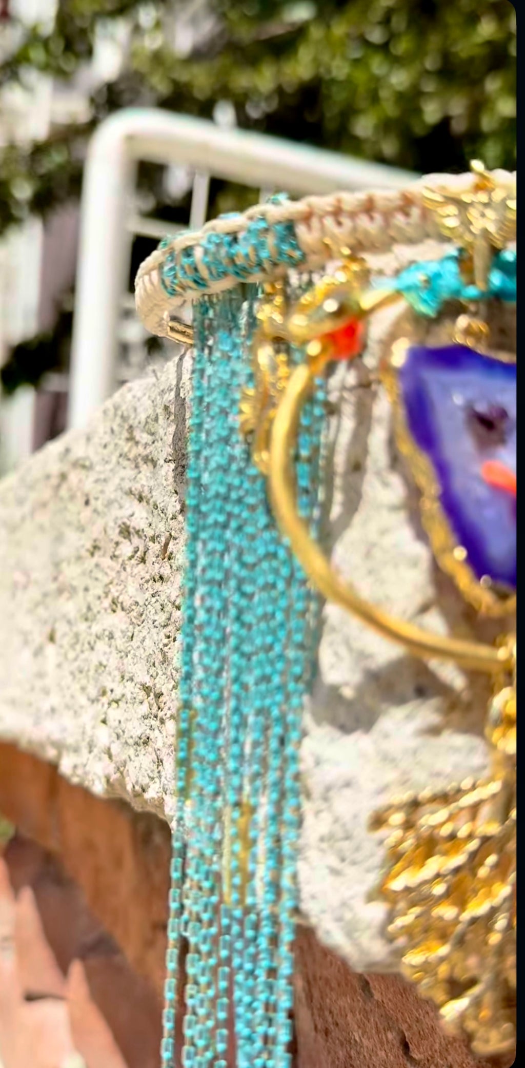 Handmade Agate Stone Marine-Themed Woven Brass Necklace