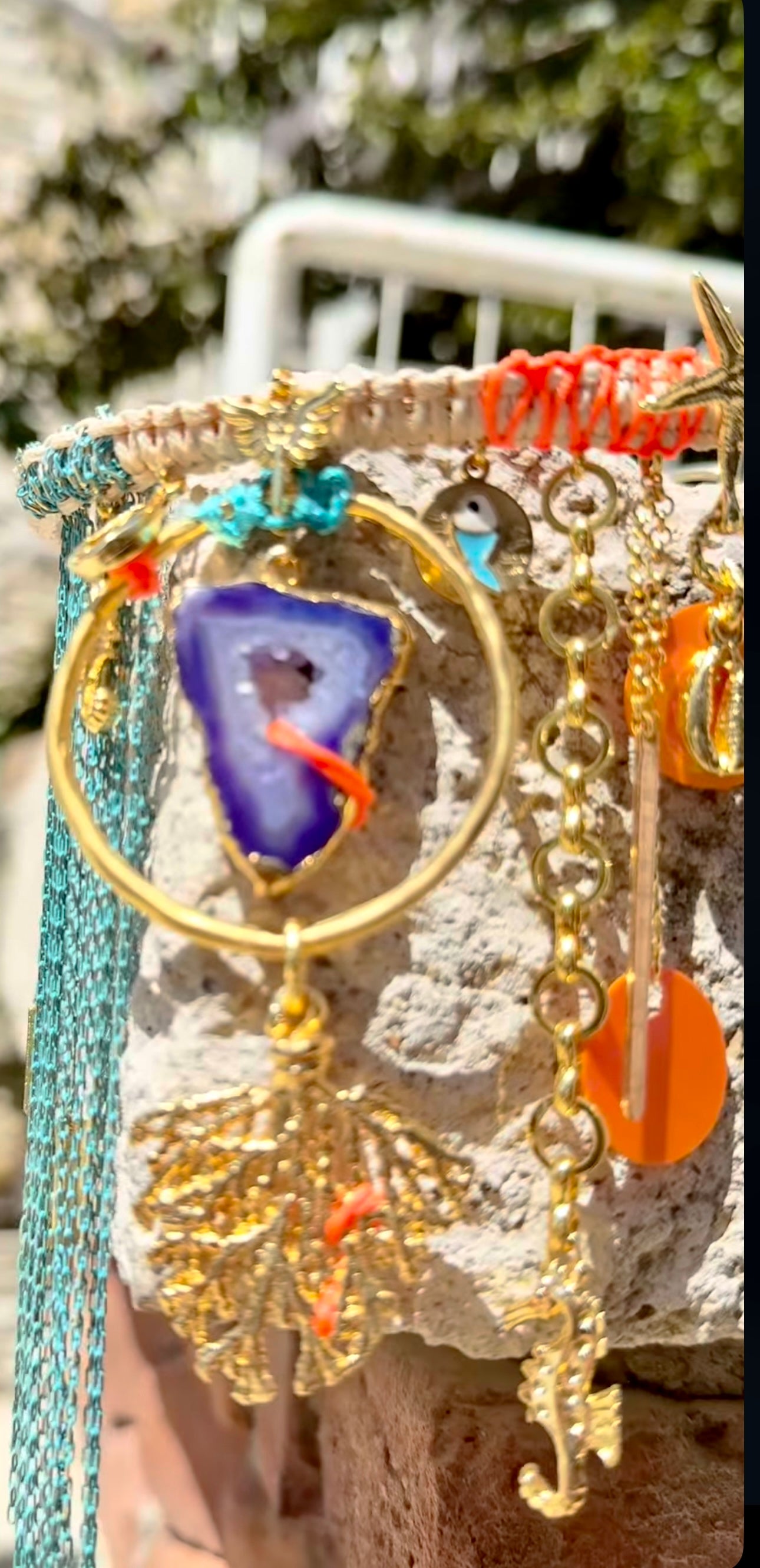 Handmade Agate Stone Marine-Themed Woven Brass Necklace