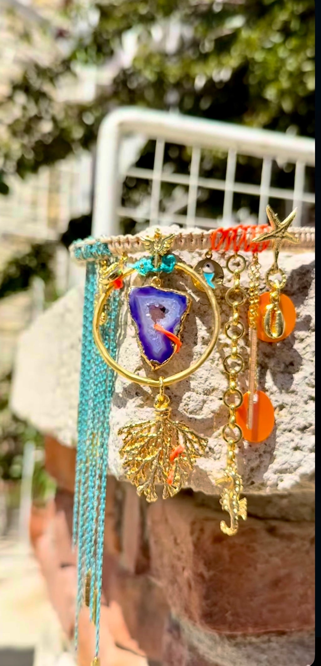 Handmade Agate Stone Marine-Themed Woven Brass Necklace
