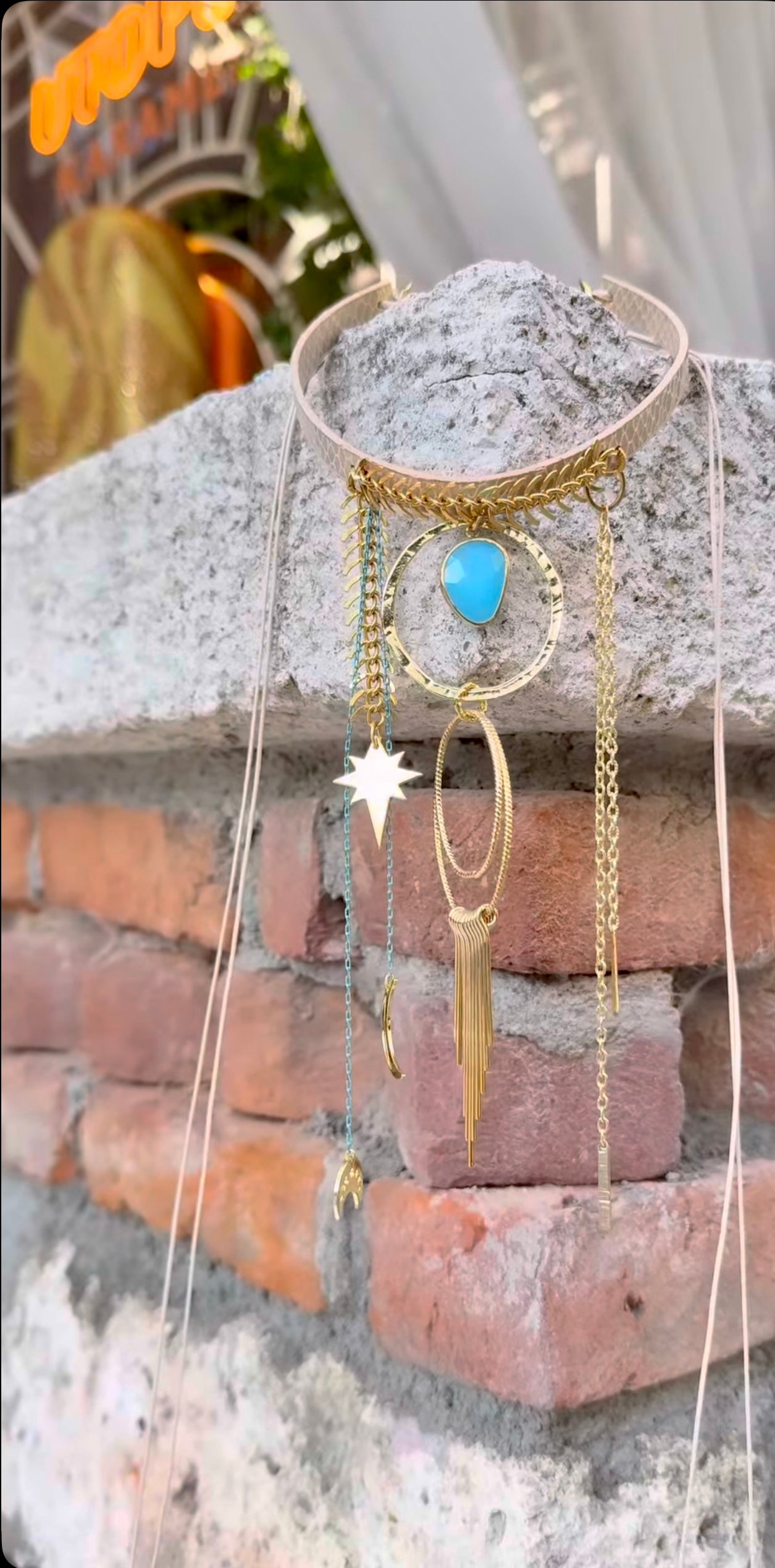 Vegan Leather Choker Necklace – Handmade Brass Statement Design