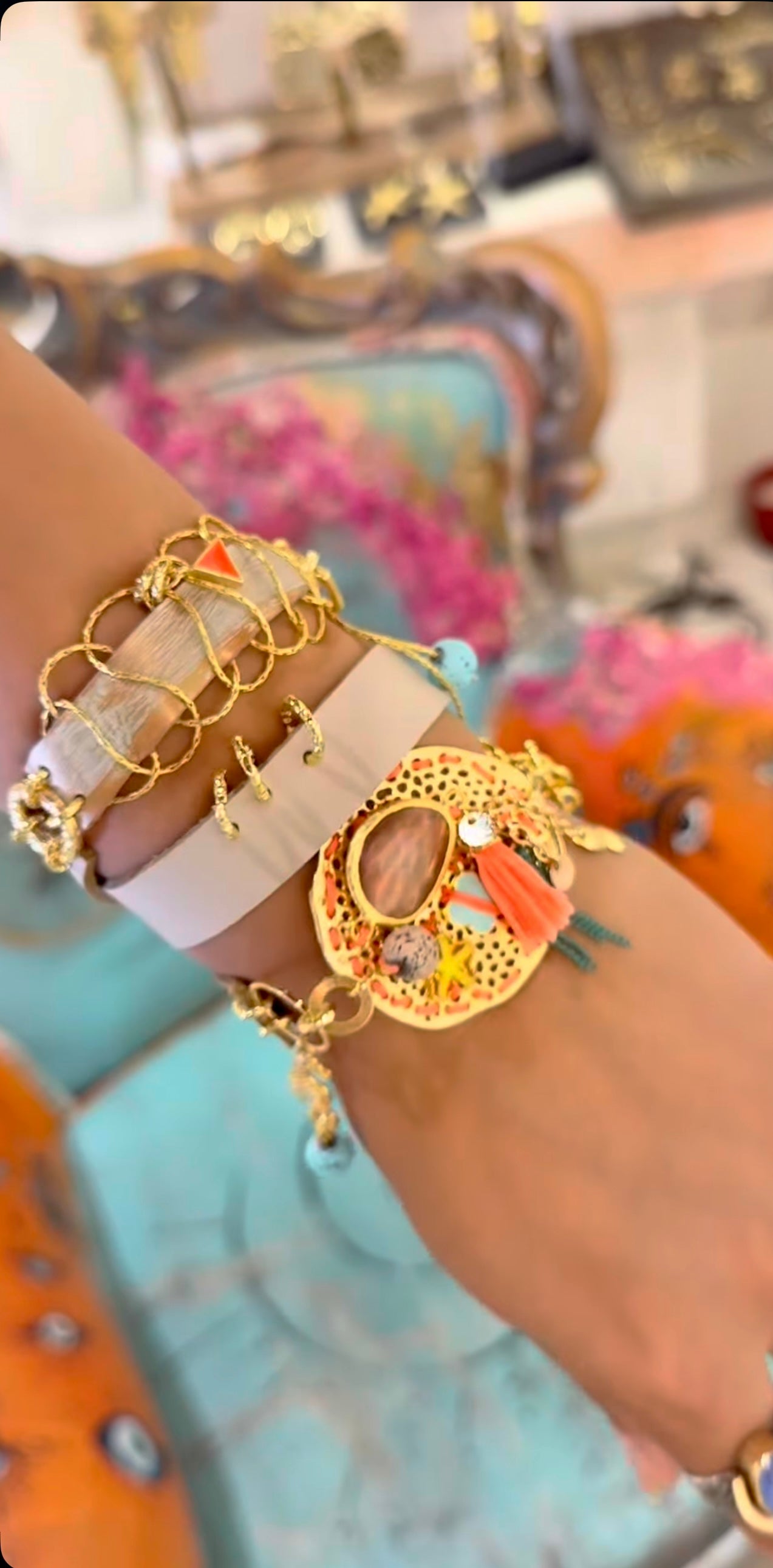 Strainer Design Triple Wrap Bracelet – Lava Stone & Quartz Handmade Jewelry