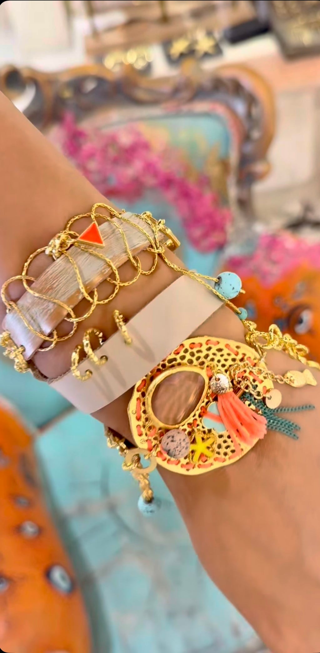 Strainer Design Triple Wrap Bracelet – Lava Stone & Quartz Handmade Jewelry