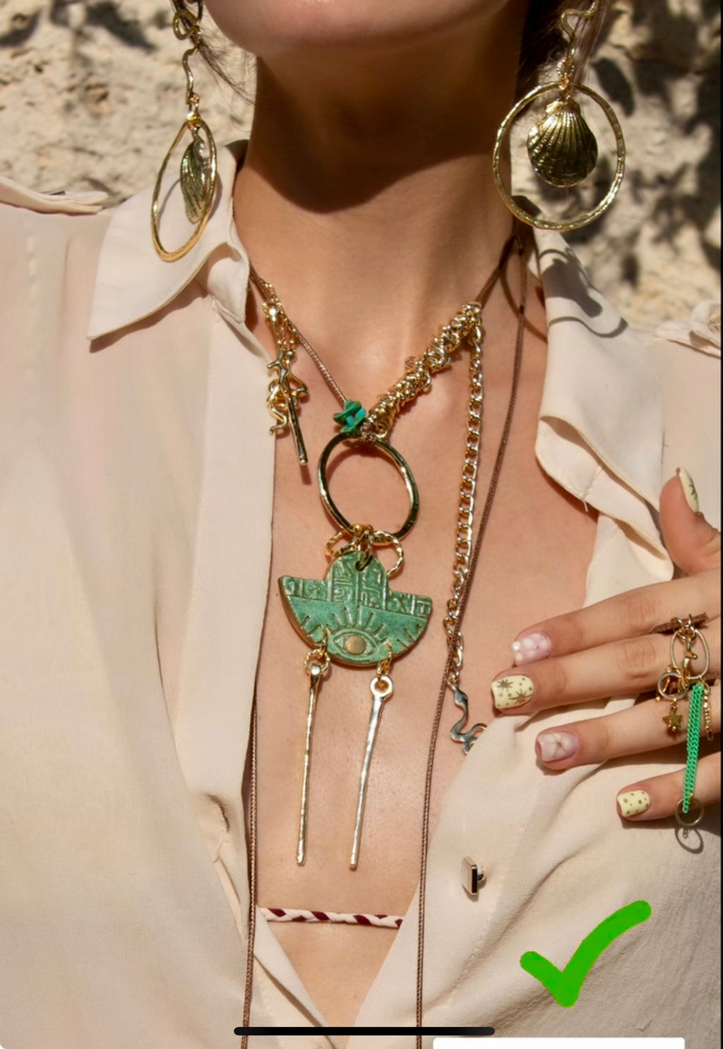 Handmade Ceramic Long Necklace – Ethnic Boho Statement Shawl Necklace