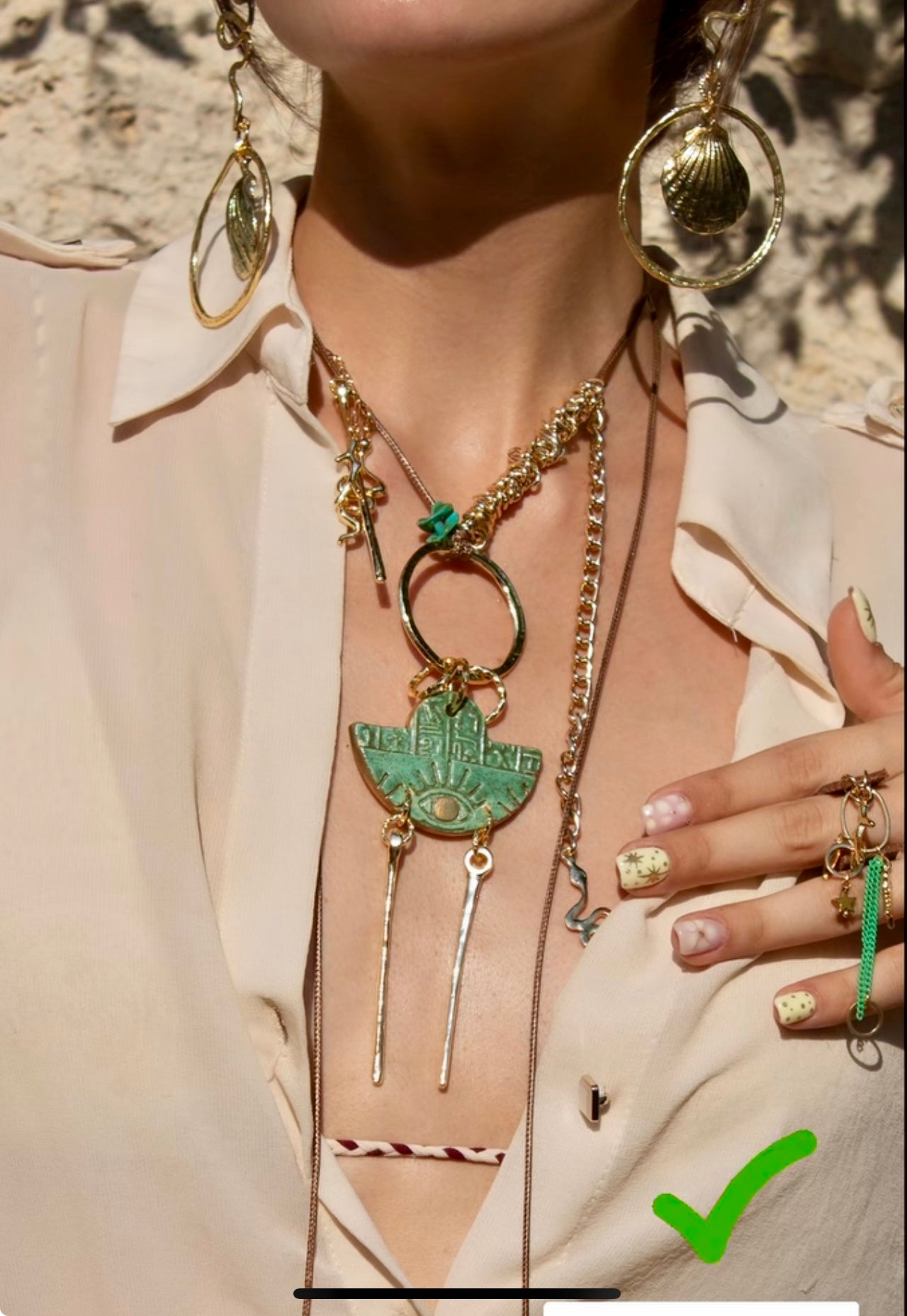 Handmade Ceramic Long Necklace – Ethnic Boho Statement Shawl Necklace