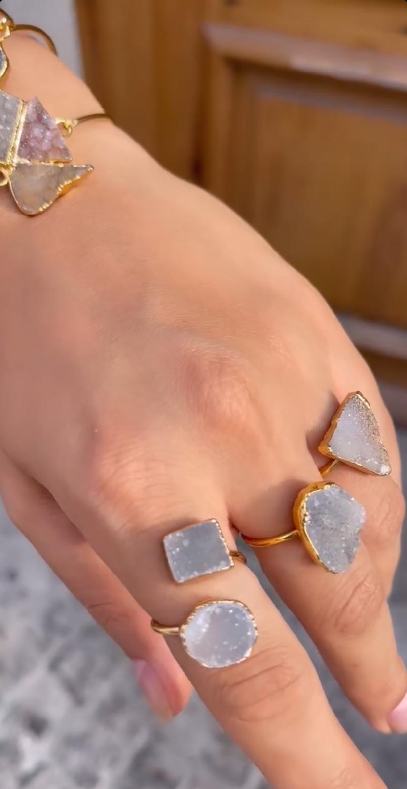 Crystal Quartz & Amethyst Ring, Gold-Plated Brass