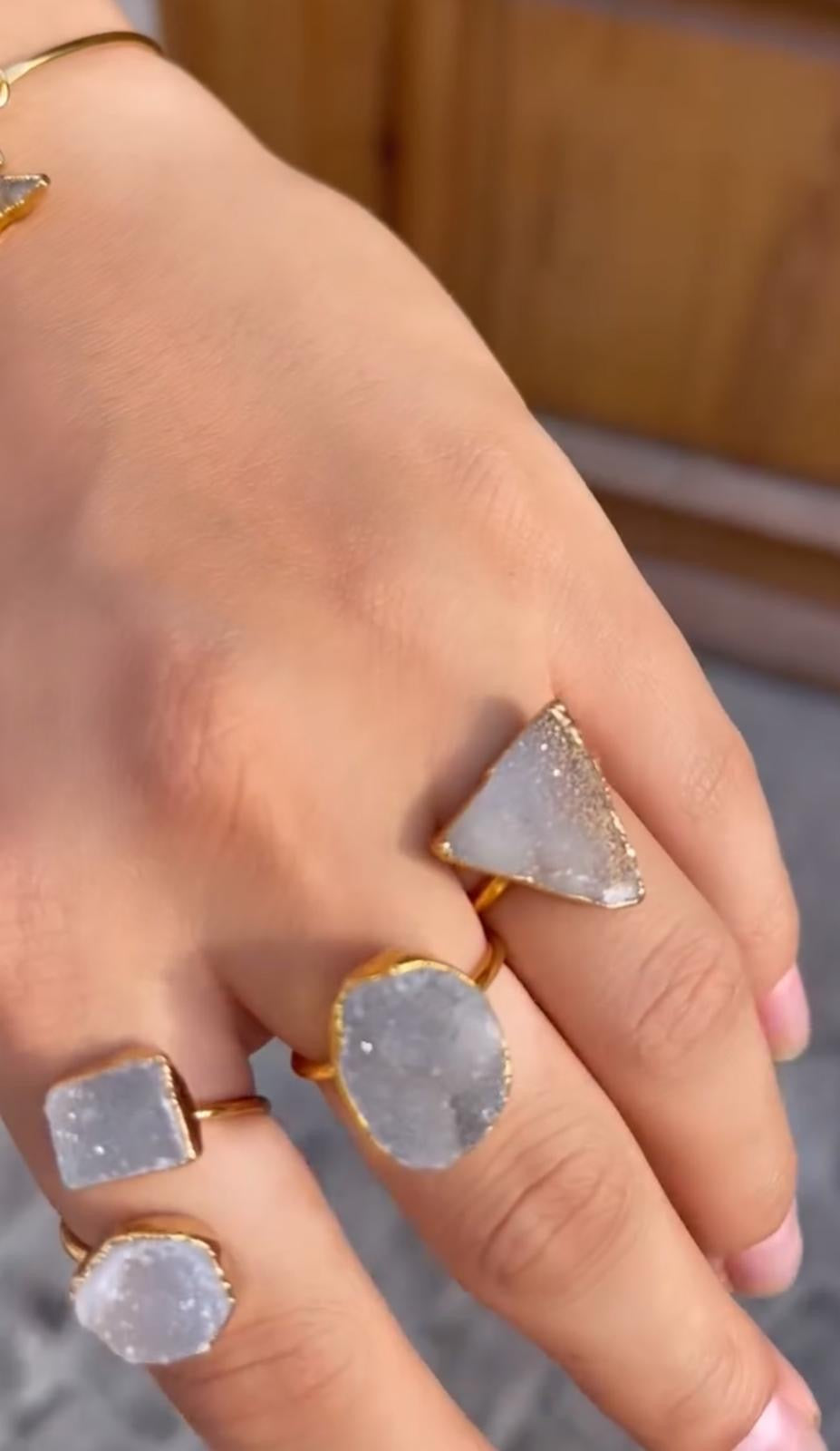 Crystal Quartz & Amethyst Ring, Gold-Plated Brass