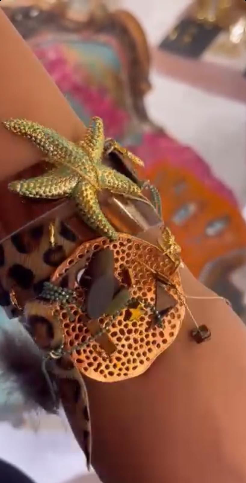Calf Leather Bracelet with Hematite, Horsehair & Leopard, Starfish & Mesh Details