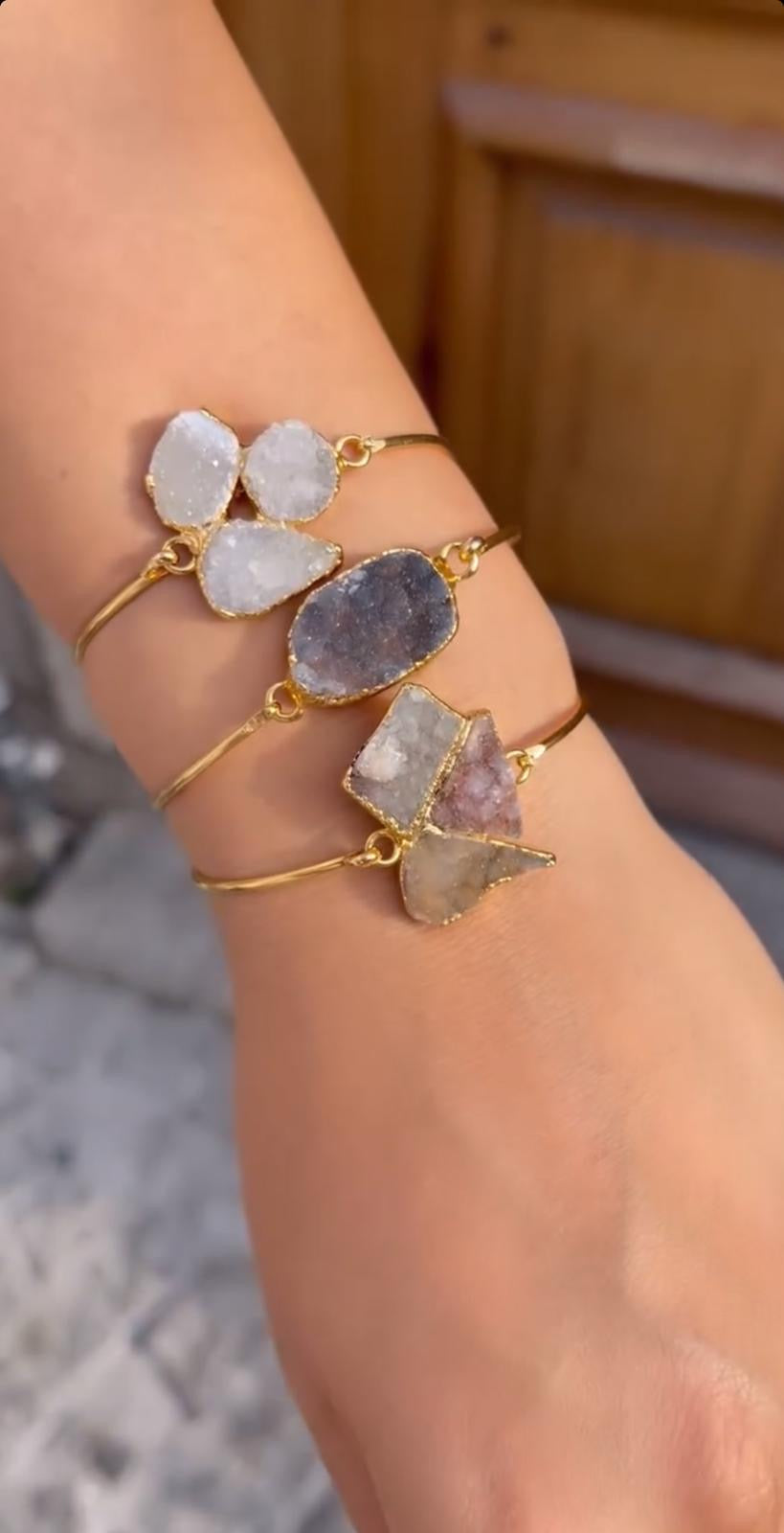 Crystal Quartz & Amethyst Bracelet, Gold-Plated Brass