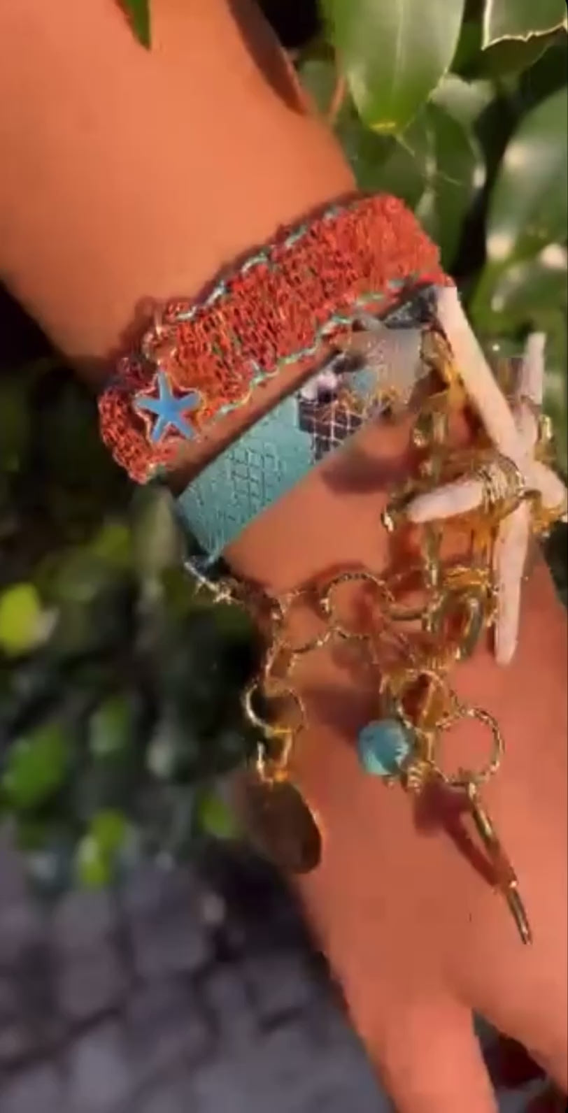 Triple-Wrap Bracelet with Real Starfish and Vegan Leather