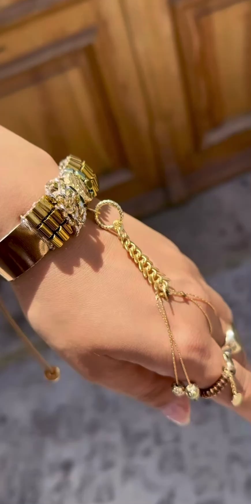 Full Hematite Stone Hand Chain Bracelet – Handmade Adjustable Convertible Design