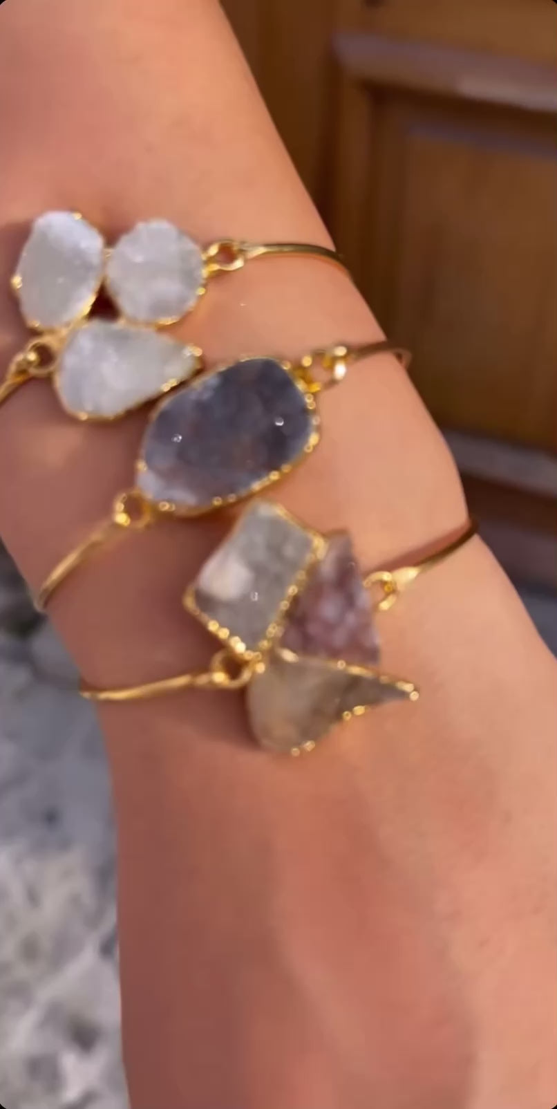 Crystal Quartz & Amethyst Bracelet, Gold-Plated Brass