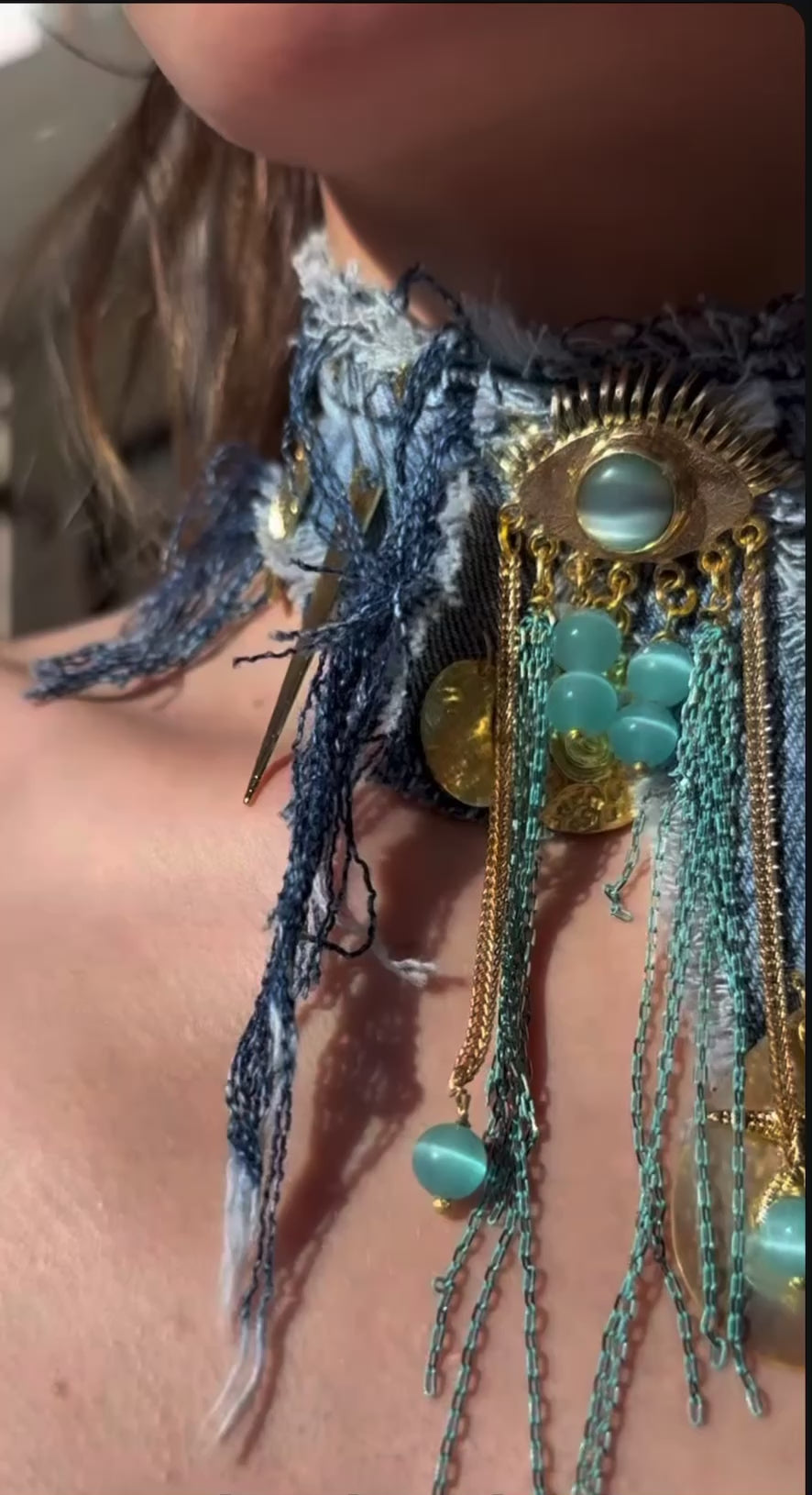 Handmade Turquoise Woven Tassel Earrings with Wing & Star Details